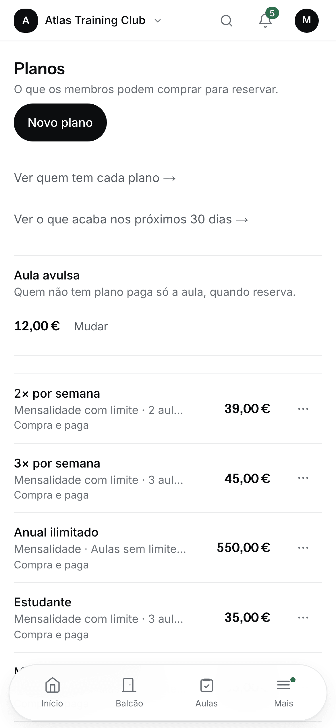 The plans of a space, with the price of each one