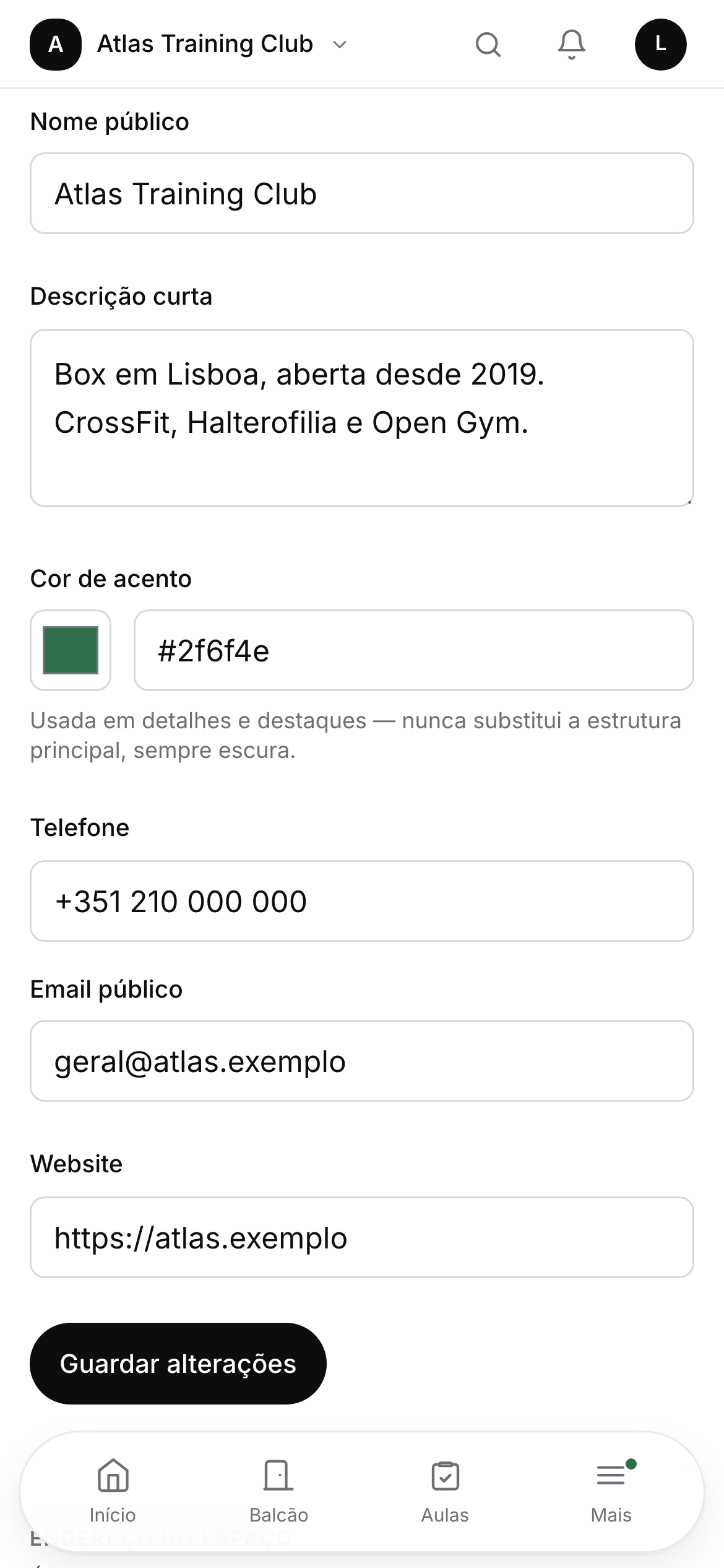 Space settings, with the public name, the description and the accent colour